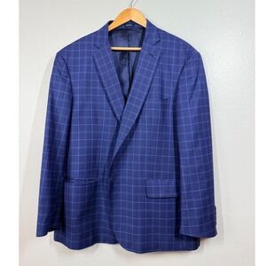 JWN Reda Milano Mens Blue Plaid Wool Suit Jacket Blazer Made in Italy 48R